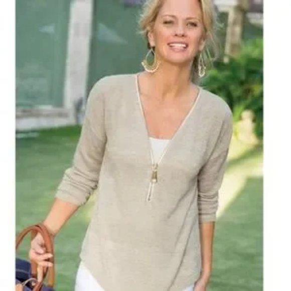 Soft Surroundings Sweaters - Soft Surroundings Cream Valentina Zipper Sweater Size L